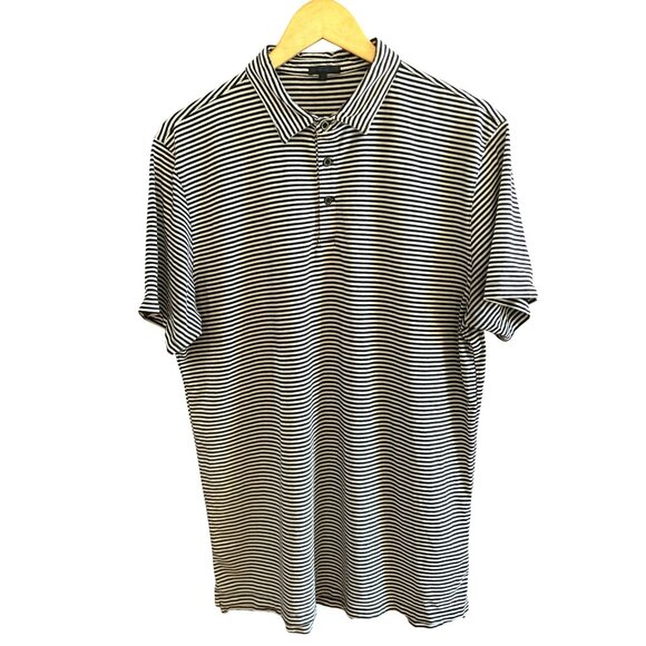 Patrick Assaraf Mens XL Black & White Striped Polo Shirt Pima Cotton Designer - Picture 1 of 7